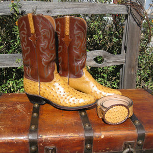 LUCCHESE OSTRICH Saddle Tan COWBOY BOOTS - 11 D